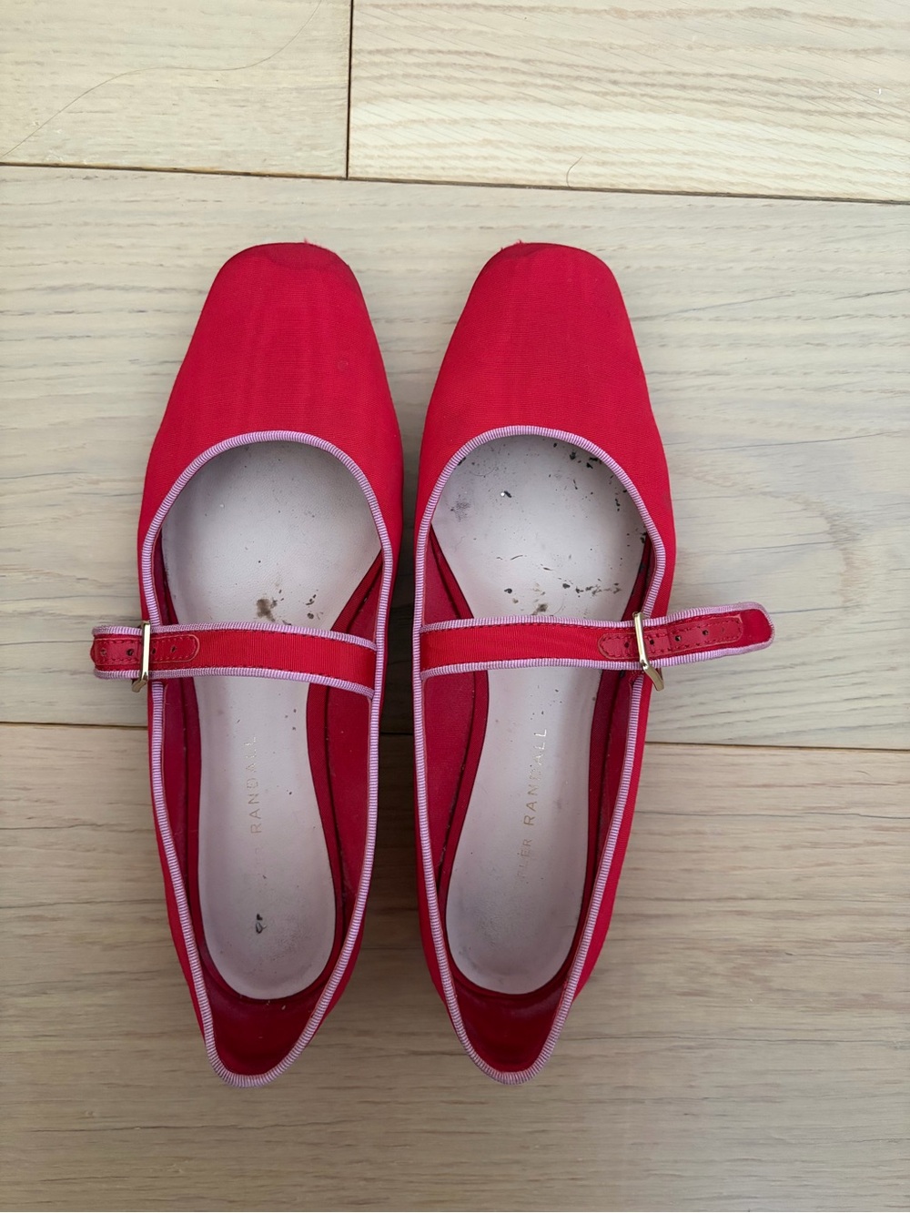 Loeffler Randall Red Mary Jane Flats with Pink Trim